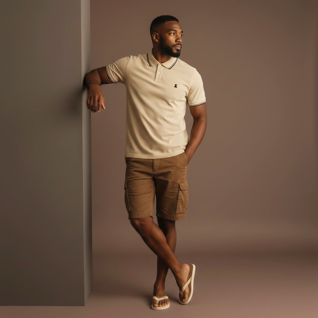 Two Tip Polo Shirt - Beige/Brown