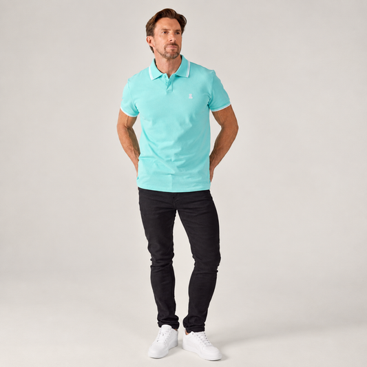 Two Tip Polo Shirt - Turquoise/White